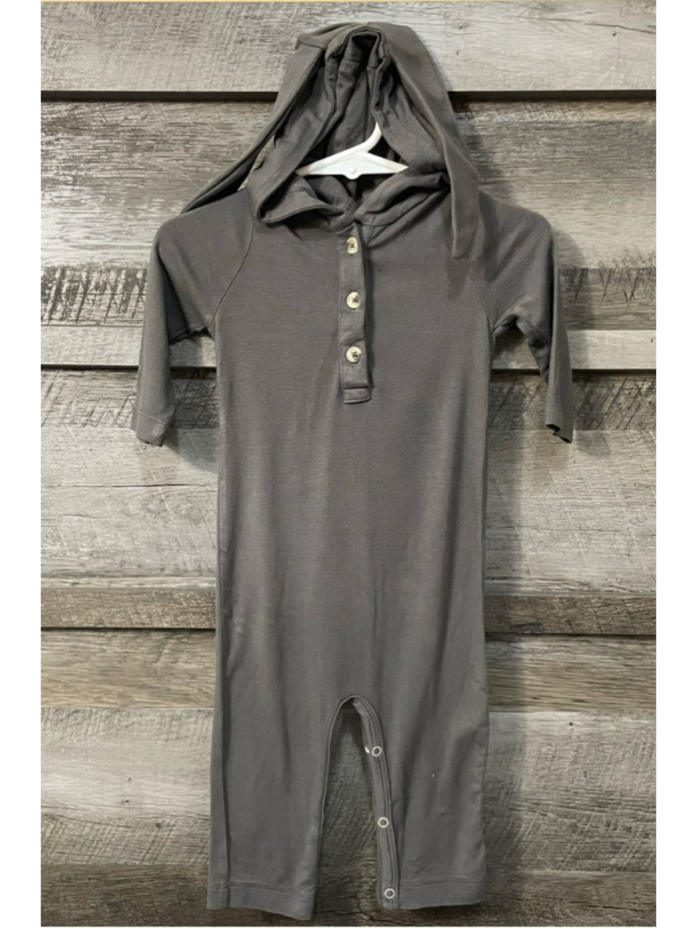 Kate Quinn Bamboo Viscose Bunny Ear Long Sleeve Hooded Romper Grey 3-6 Months